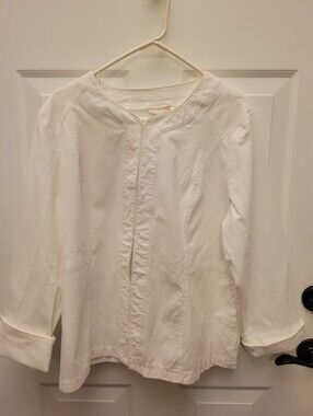 Chico's White Textured Collarless Jacket